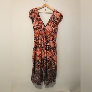 Anthropologie Women’s 8 Floral Paisley Midi Dress With Red And Brown